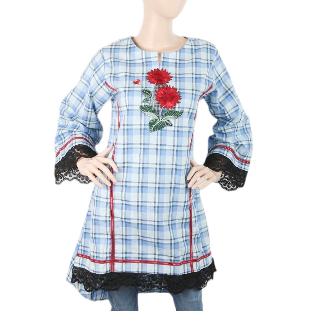 Women's Embroidered Kurti With Tape - Blue, Women, Ready Kurtis, Chase Value, Chase Value