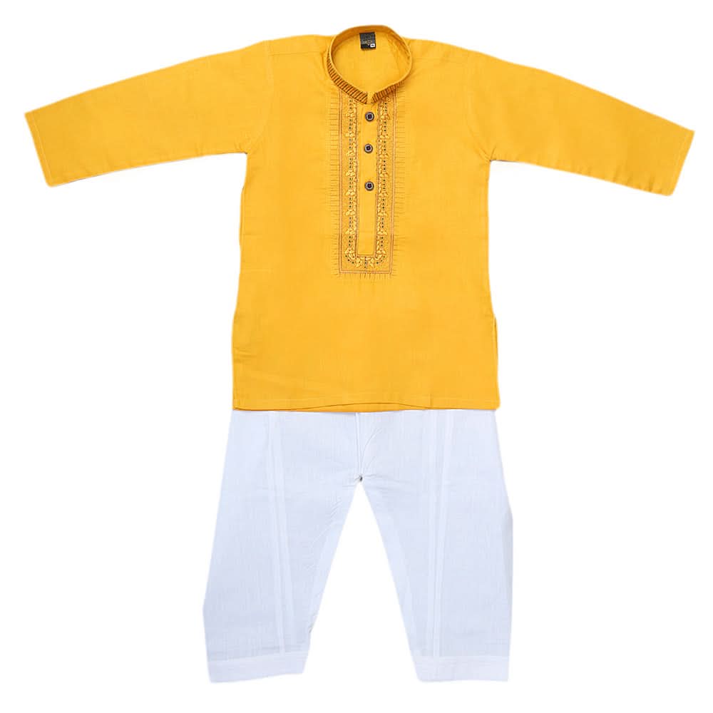 Boys Embroidered Kurta Shalwar Suit - Yellow, Kids, Boys Shalwar Kameez, Chase Value, Chase Value