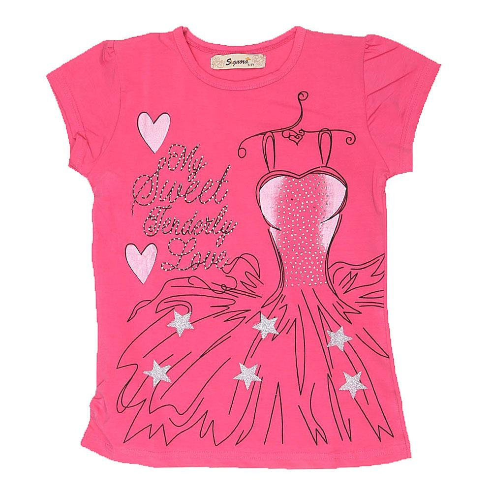 Girls Half Sleeve Fancy T-Shirt - Pink - test-store-for-chase-value