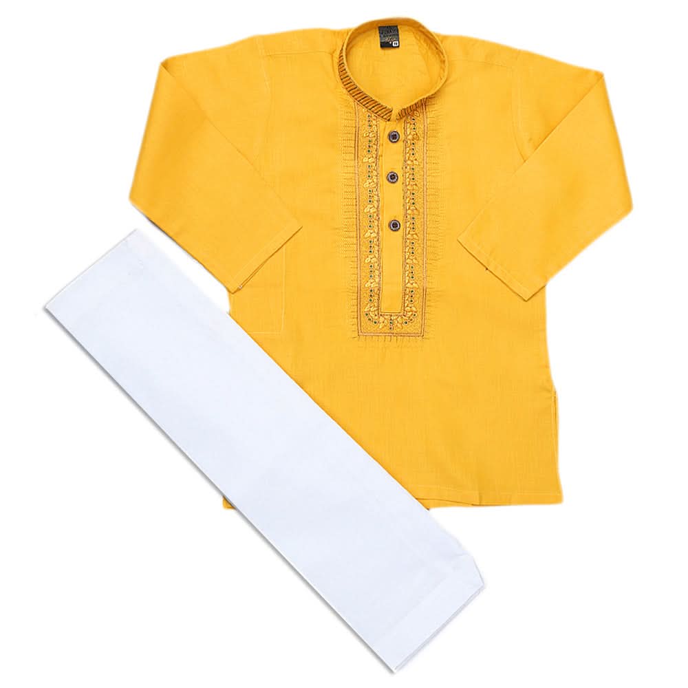 Boys Embroidered Kurta Shalwar Suit - Yellow, Kids, Boys Shalwar Kameez, Chase Value, Chase Value