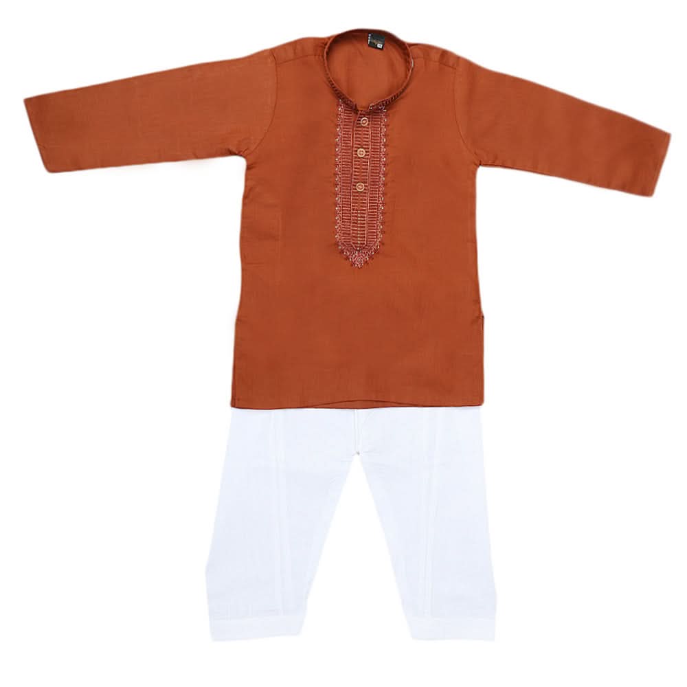 Boys Embroidered Kurta Shalwar Suit - Dark Brown, Kids, Boys Shalwar Kameez, Chase Value, Chase Value