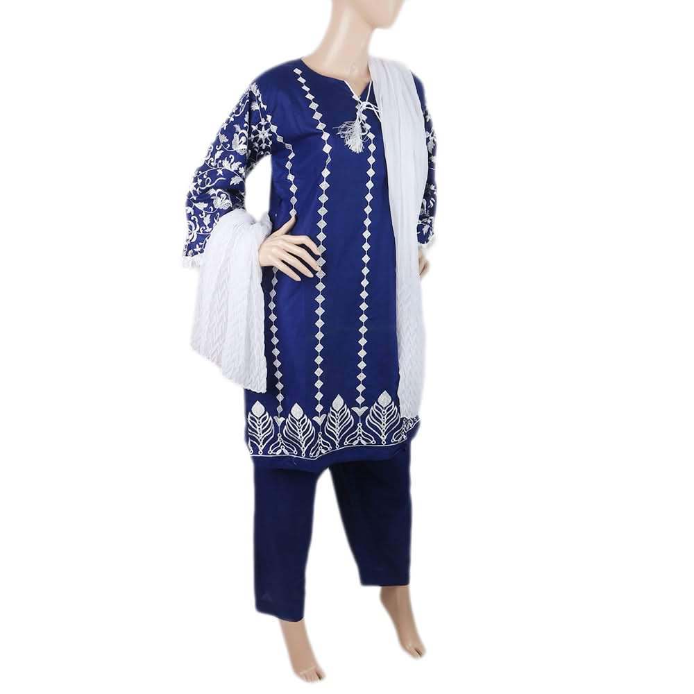 Women's Embroidered 3 Pcs Cotton Suit - Royal Blue, Women, Shalwar Suits, Chase Value, Chase Value