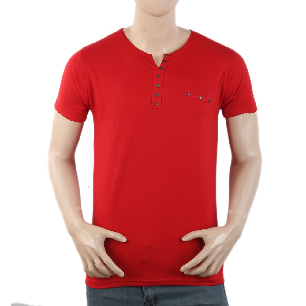 Men's Half Sleeves Y-Stud Fancy T-Shirt - Red, Men, T-Shirts And Polos, Chase Value, Chase Value