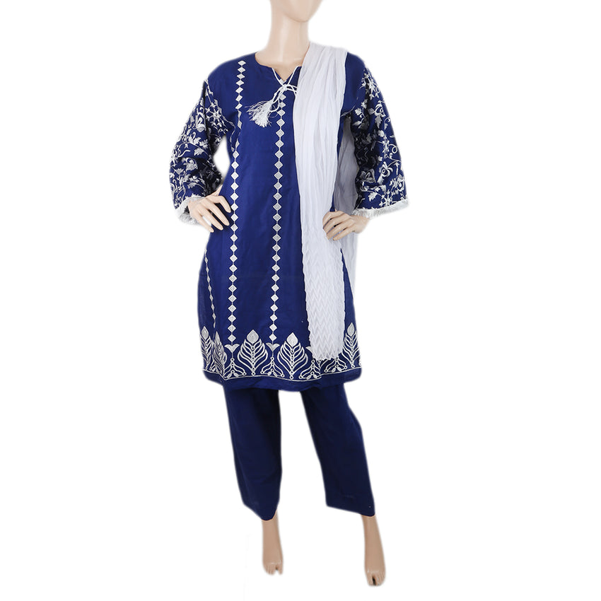 Women's Embroidered 3 Pcs Cotton Suit - Royal Blue, Women, Shalwar Suits, Chase Value, Chase Value