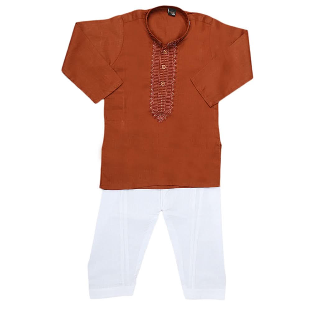 Boys Embroidered Kurta Shalwar Suit - Dark Brown, Kids, Boys Shalwar Kameez, Chase Value, Chase Value