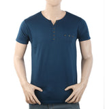 Men's Half Sleeves Y-Stud Fancy T-Shirt - Steel Blue, Men, T-Shirts And Polos, Chase Value, Chase Value