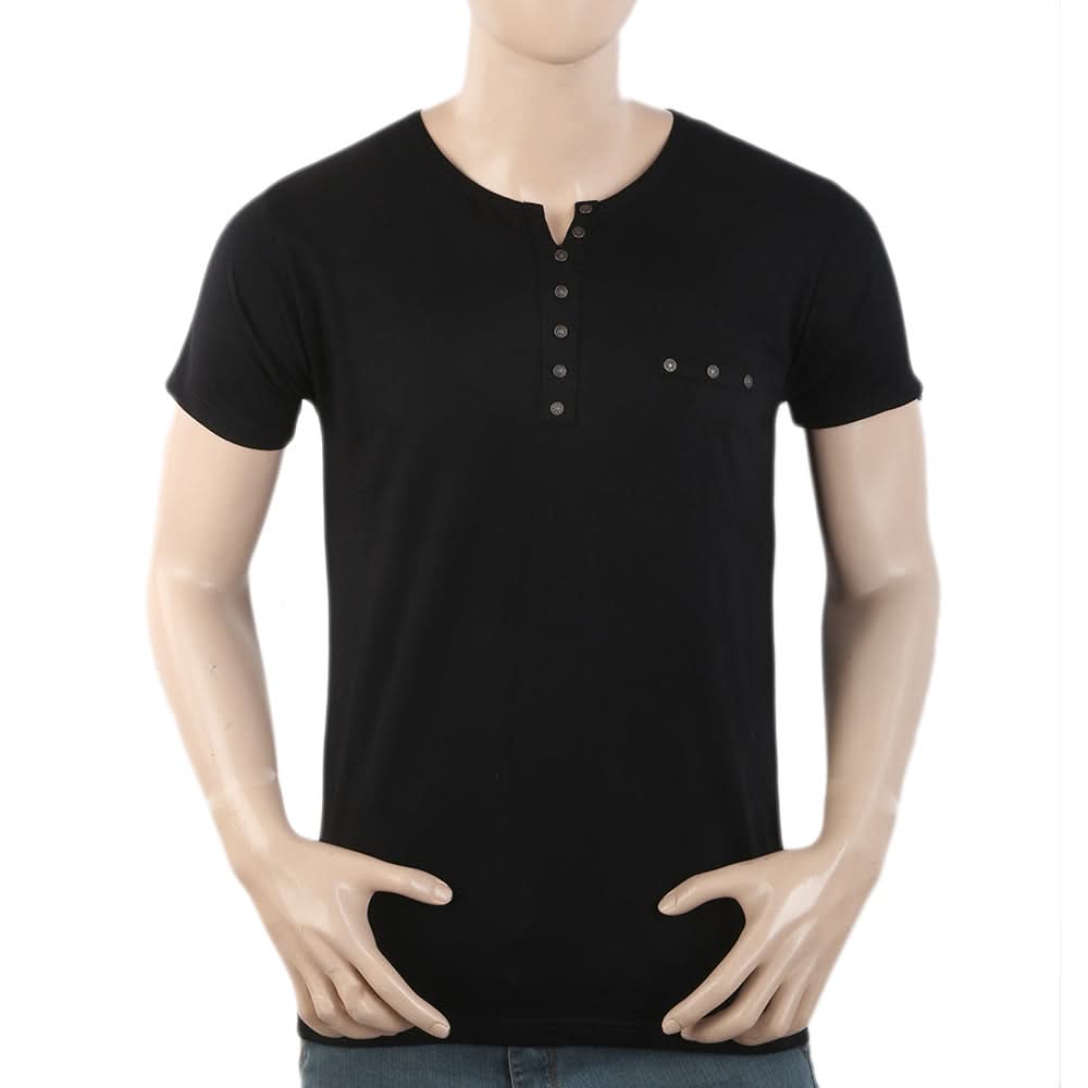 Men's Half Sleeves Y-Stud Fancy T-Shirt - Black, Men, T-Shirts And Polos, Chase Value, Chase Value