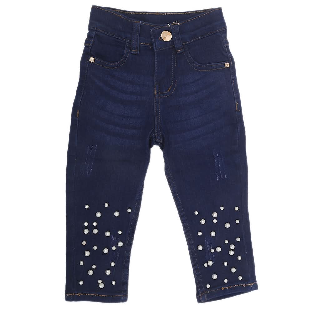 Girls Pearls Bottom Denim Pant - Dark Blue, Kids, Girls Pants And Capri, Chase Value, Chase Value