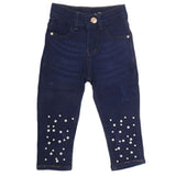 Girls Pearls Bottom Denim Pant - Dark Blue, Kids, Girls Pants And Capri, Chase Value, Chase Value