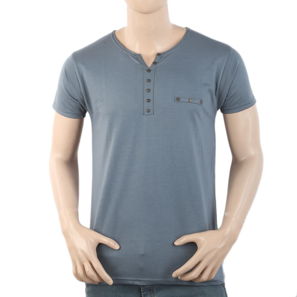 Men's Half Sleeves Y-Stud Fancy T-Shirt - Grey, Men, T-Shirts And Polos, Chase Value, Chase Value