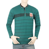 Men's Full Sleeves Sherwani Collar T-Shirt - Dark Green, Men, T-Shirts And Polos, Chase Value, Chase Value