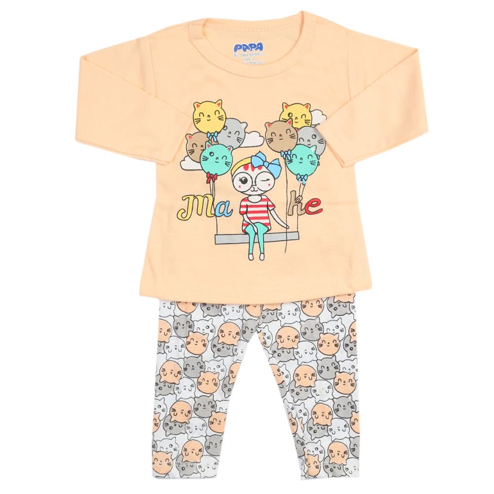 Newborn Girls Full Sleeves Suit - Peach, Newborn Girls Sets & Suits, Chase Value, Chase Value