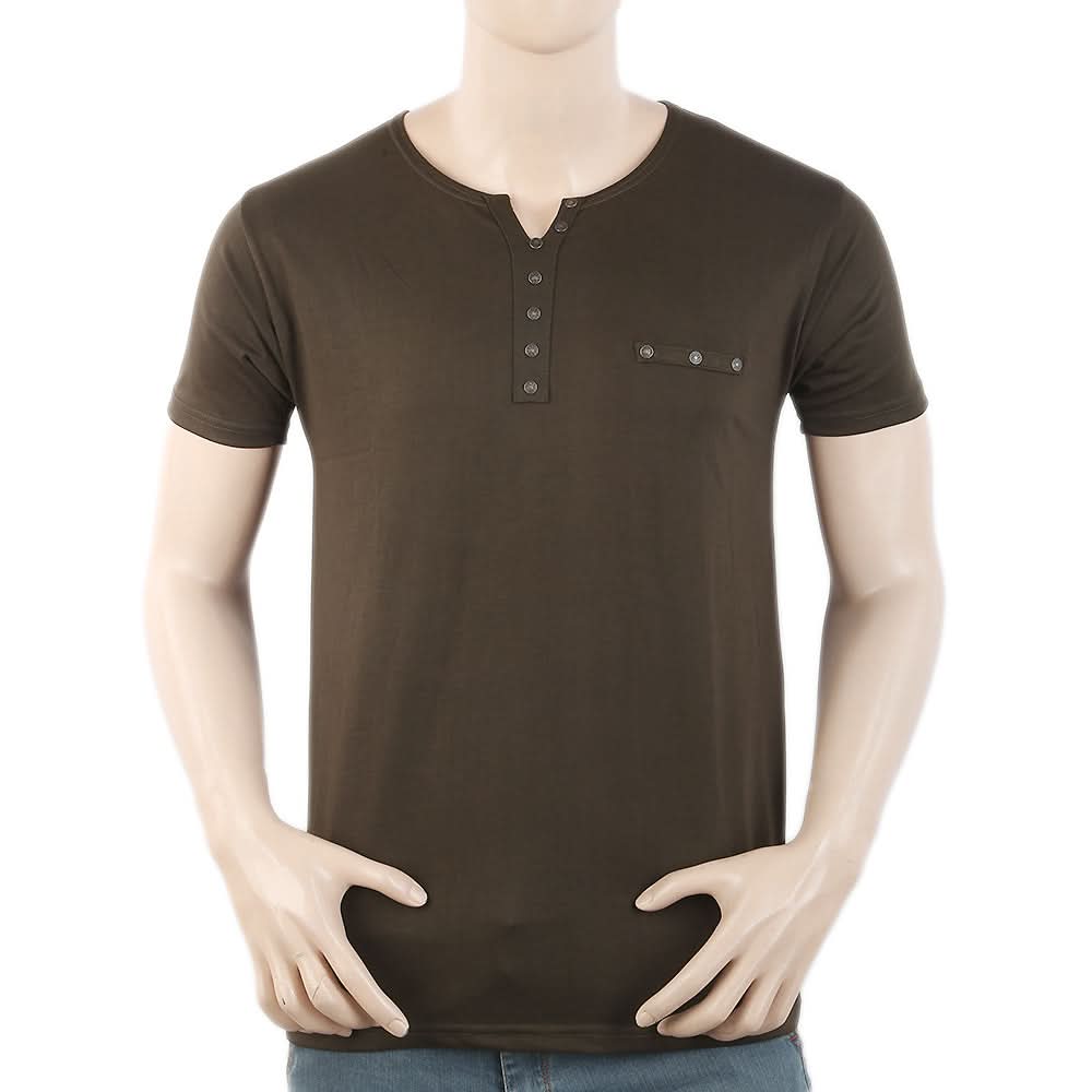 Men's Half Sleeves Y-Stud Fancy T-Shirt - Olive Green, Men, T-Shirts And Polos, Chase Value, Chase Value