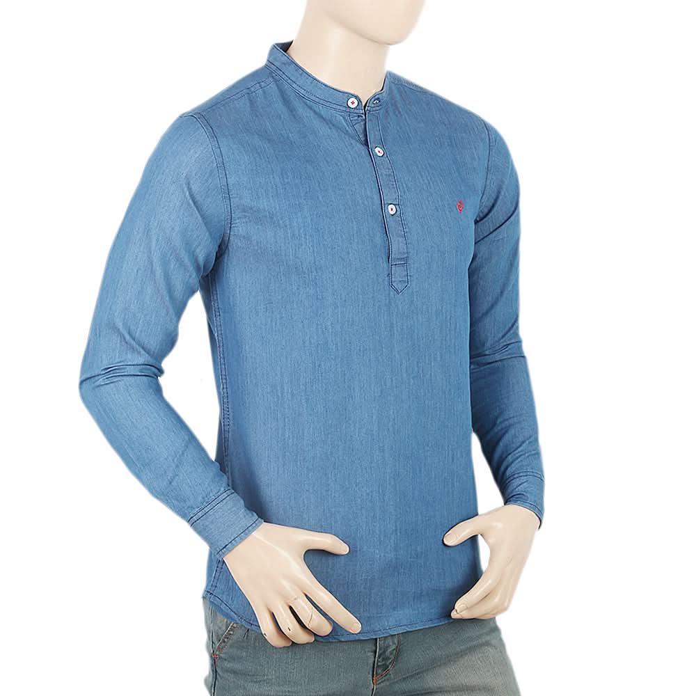 Men's Casual Kurta Collor Shirt - Blue, Men, Shirts, Chase Value, Chase Value