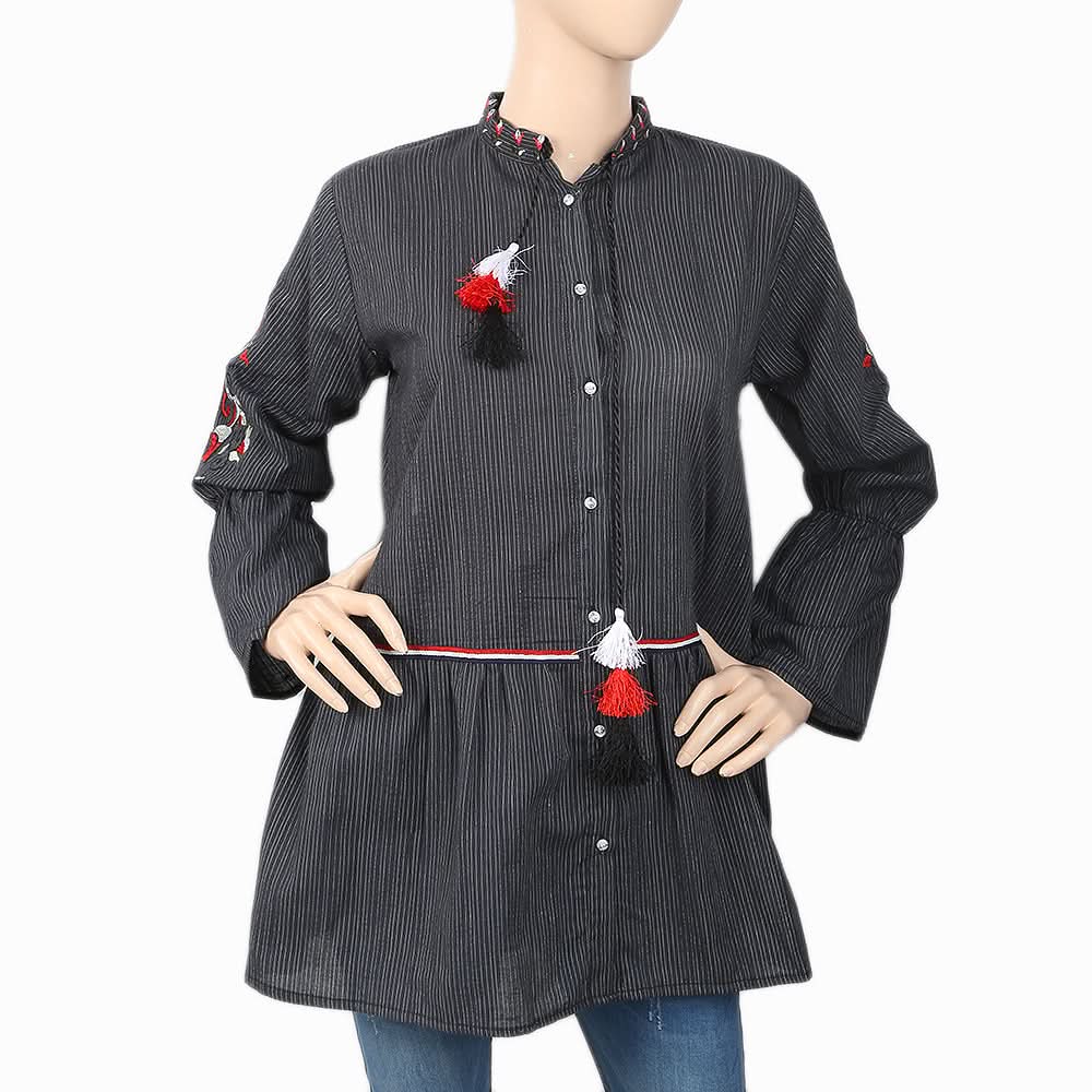 Women's Embroidered Stripe Top - Dark Grey, Women, T-Shirts And Tops, Chase Value, Chase Value