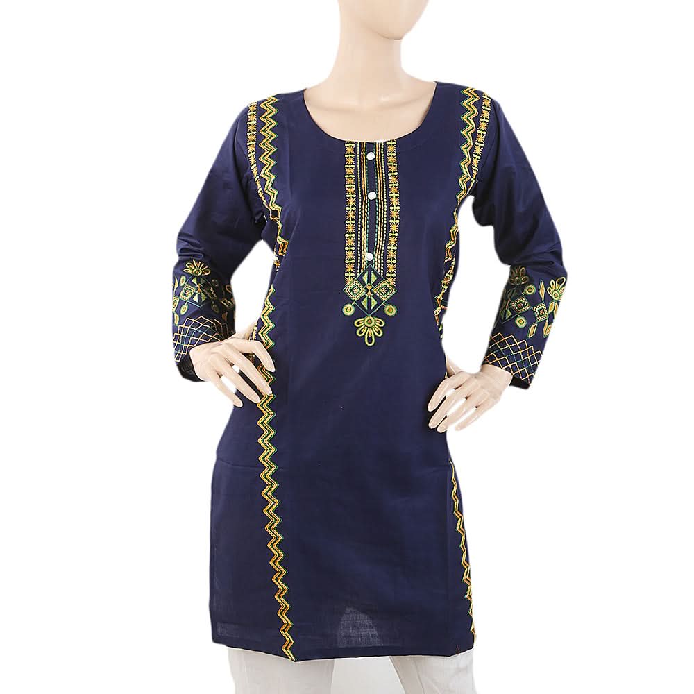 Women's Embroidered Kurti - Navy Blue, Women, Ready Kurtis, Chase Value, Chase Value