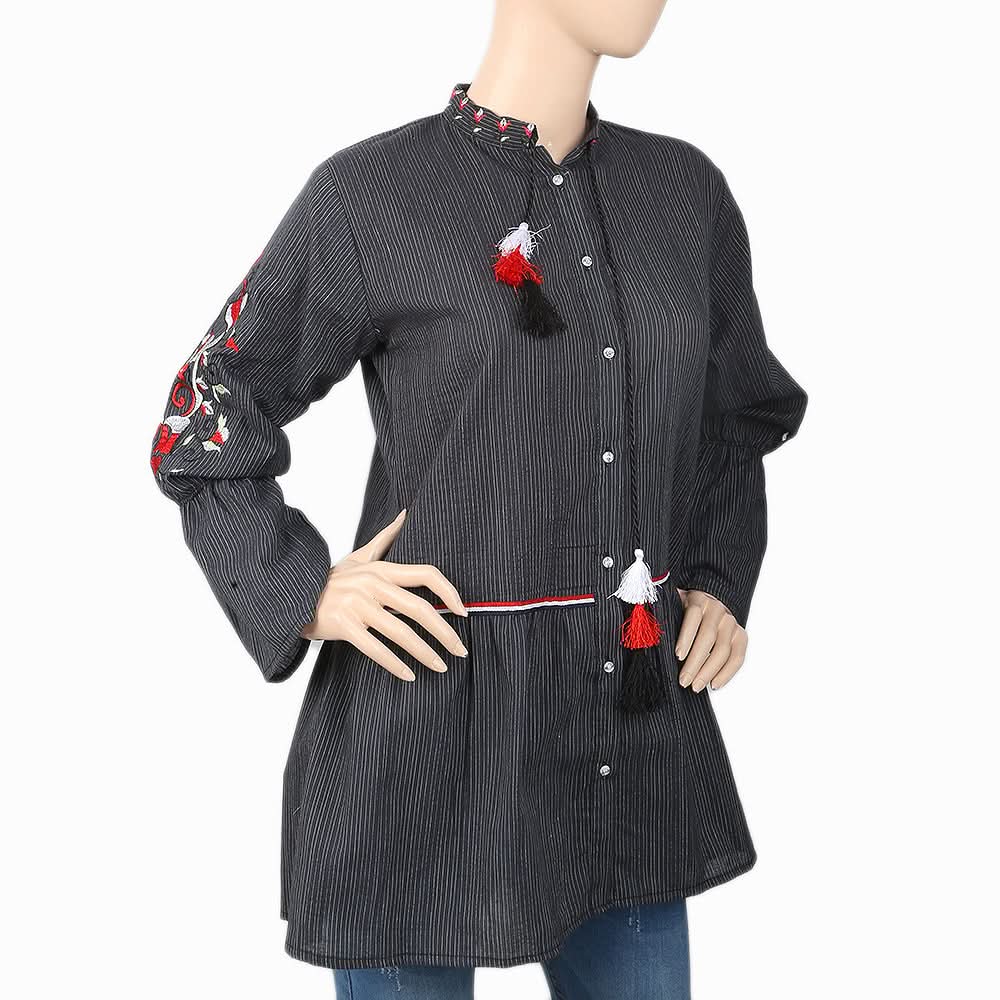 Women's Embroidered Stripe Top - Dark Grey, Women, T-Shirts And Tops, Chase Value, Chase Value