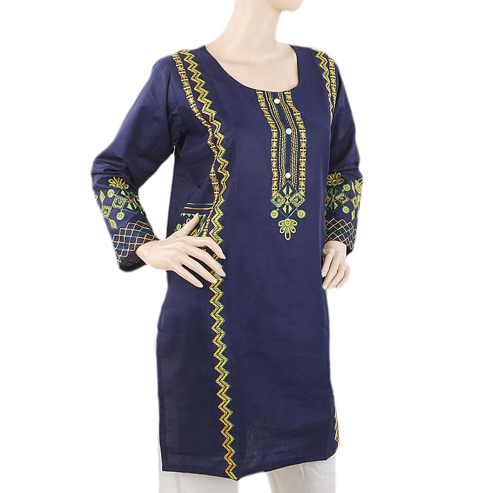 Women's Embroidered Kurti - Navy Blue, Women, Ready Kurtis, Chase Value, Chase Value