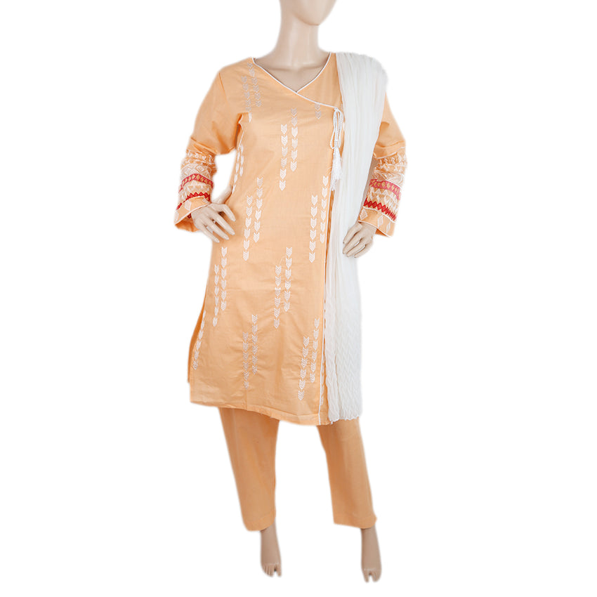 Women's Embroidered 3 Pcs Cotton Suit - Peach, Women, Shalwar Suits, Chase Value, Chase Value