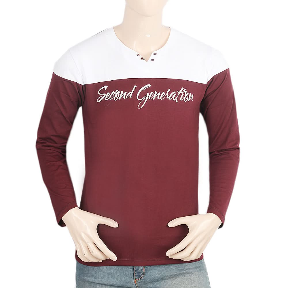Men's Full Sleeves T-Shirt - Maroon, Men, T-Shirts And Polos, Chase Value, Chase Value
