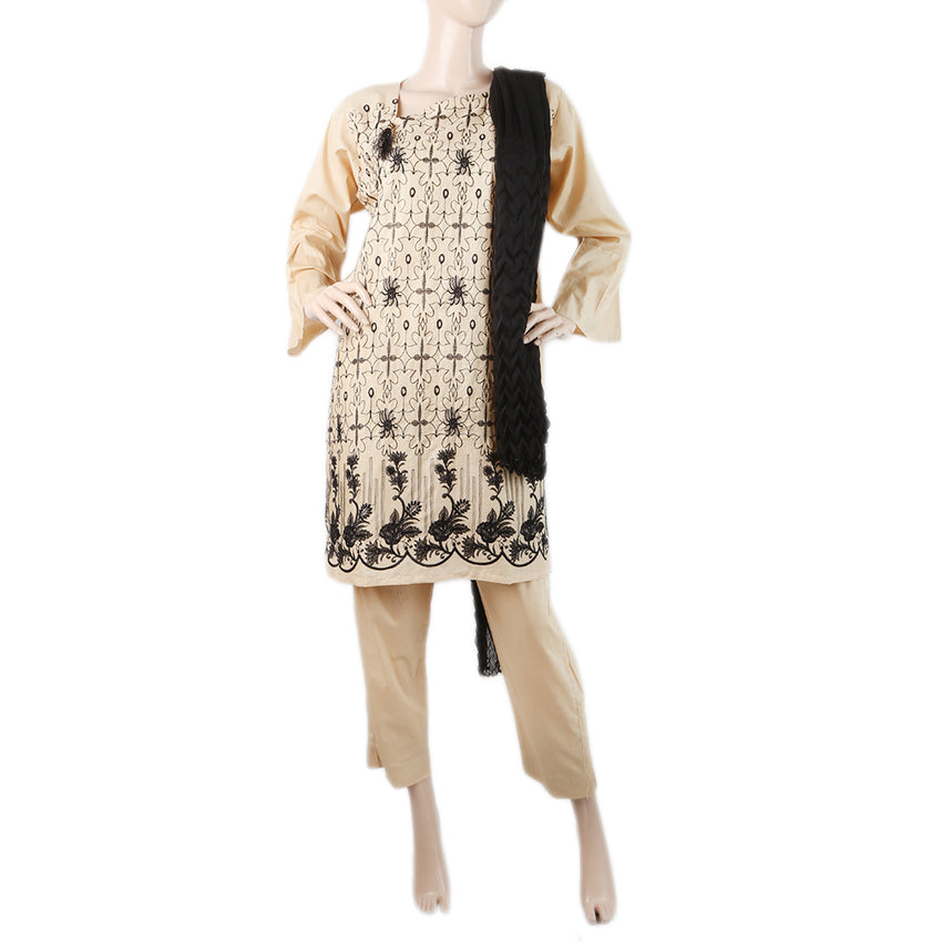 Women's Embroidered 3 Pcs Cotton Suit - Beige, Women, Shalwar Suits, Chase Value, Chase Value