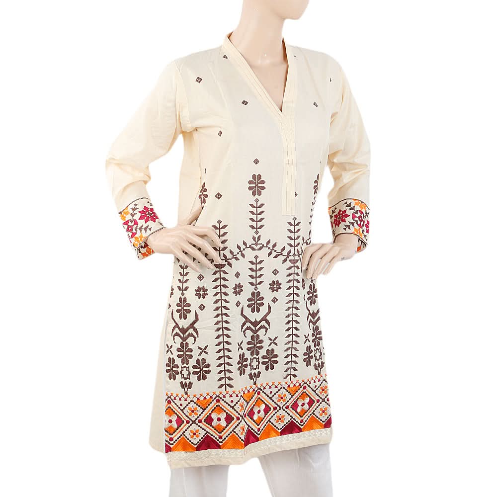 Women's Embroidered Kurti - Fawn, Women, Ready Kurtis, Chase Value, Chase Value
