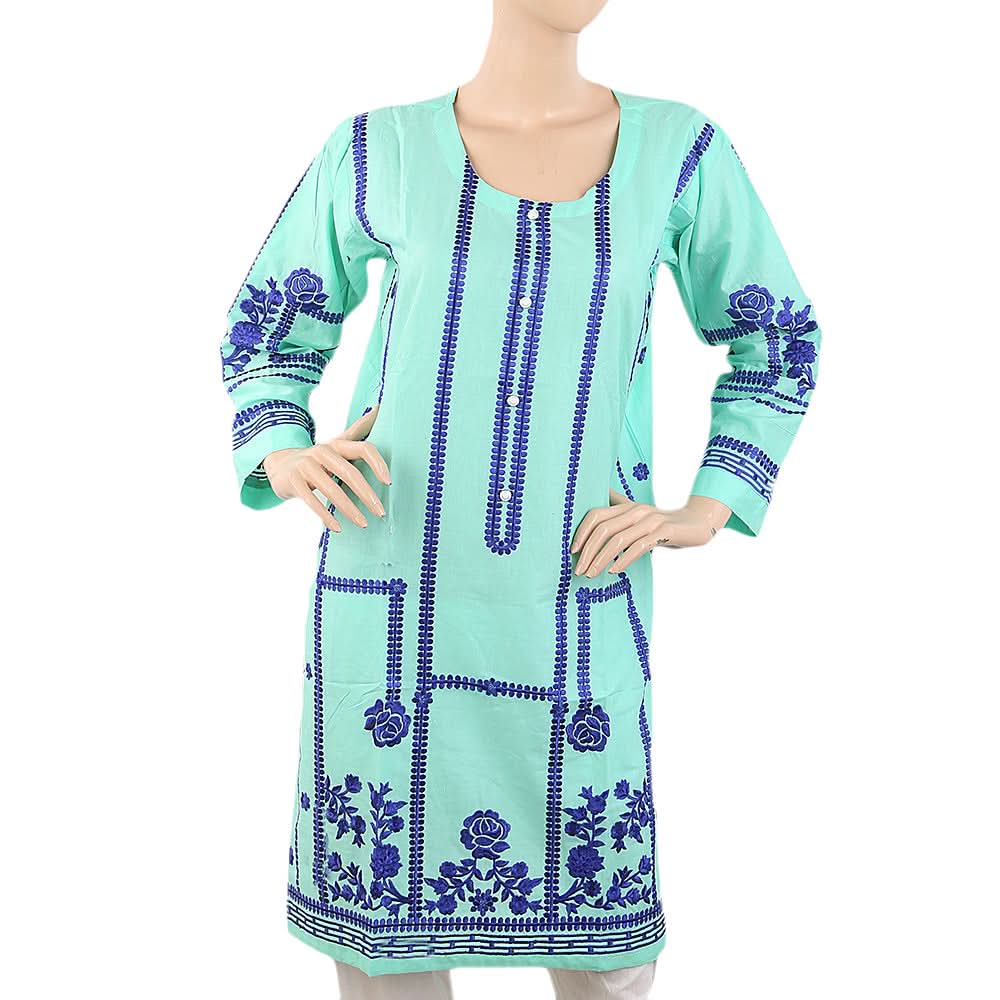 Women's Embroidered Kurti - Cyan, Women, Ready Kurtis, Chase Value, Chase Value