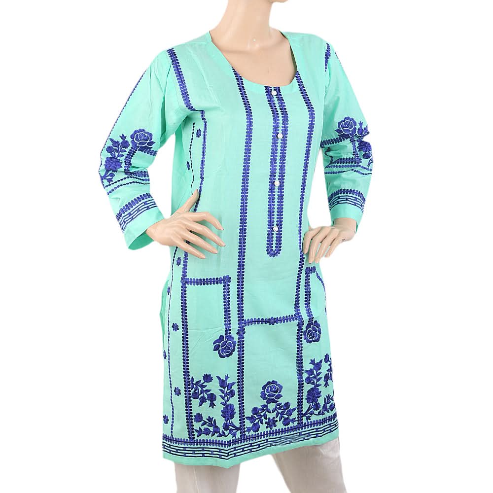 Women's Embroidered Kurti - Cyan, Women, Ready Kurtis, Chase Value, Chase Value