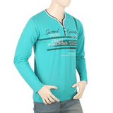 Men's Full Sleeves Y-Studs Collar T-Shirt - Sea Green, Men, T-Shirts And Polos, Chase Value, Chase Value