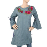 Women's Stripe Embroidered Kurti With Cut Sleeve - Steel Blue, Women, Ready Kurtis, Chase Value, Chase Value