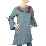 Women's Stripe Embroidered Kurti With Cut Sleeve - Steel Blue, Women, Ready Kurtis, Chase Value, Chase Value