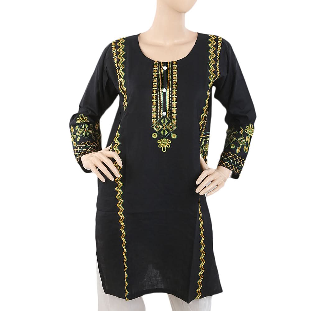 Women's Embroidered Kurti - Black, Women, Ready Kurtis, Chase Value, Chase Value