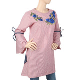 Women's Stripe Embroidered Kurti With Cut Sleeve - Maroon, Women, Ready Kurtis, Chase Value, Chase Value