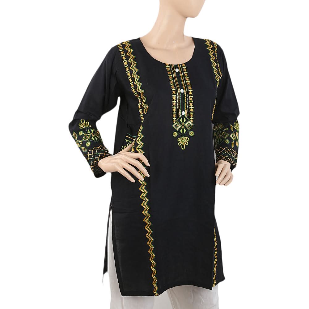 Women's Embroidered Kurti - Black, Women, Ready Kurtis, Chase Value, Chase Value