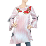 Women's Stripe Embroidered Kurti With Cut Sleeve - Peach, Women, Ready Kurtis, Chase Value, Chase Value