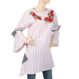 Women's Stripe Embroidered Kurti With Cut Sleeve - Peach, Women, Ready Kurtis, Chase Value, Chase Value
