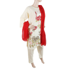 Women's Embroidered 3 Pcs Cotton Suit - Fawn, Women, Shalwar Suits, Chase Value, Chase Value