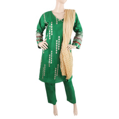 Women's Embroidered 3 Pcs Cotton Suit - Green, Women, Shalwar Suits, Chase Value, Chase Value