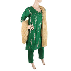 Women's Embroidered 3 Pcs Cotton Suit - Green, Women, Shalwar Suits, Chase Value, Chase Value