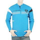 Men's Full Sleeves Sherwani Collar T-Shirt - Blue, Men, T-Shirts And Polos, Chase Value, Chase Value