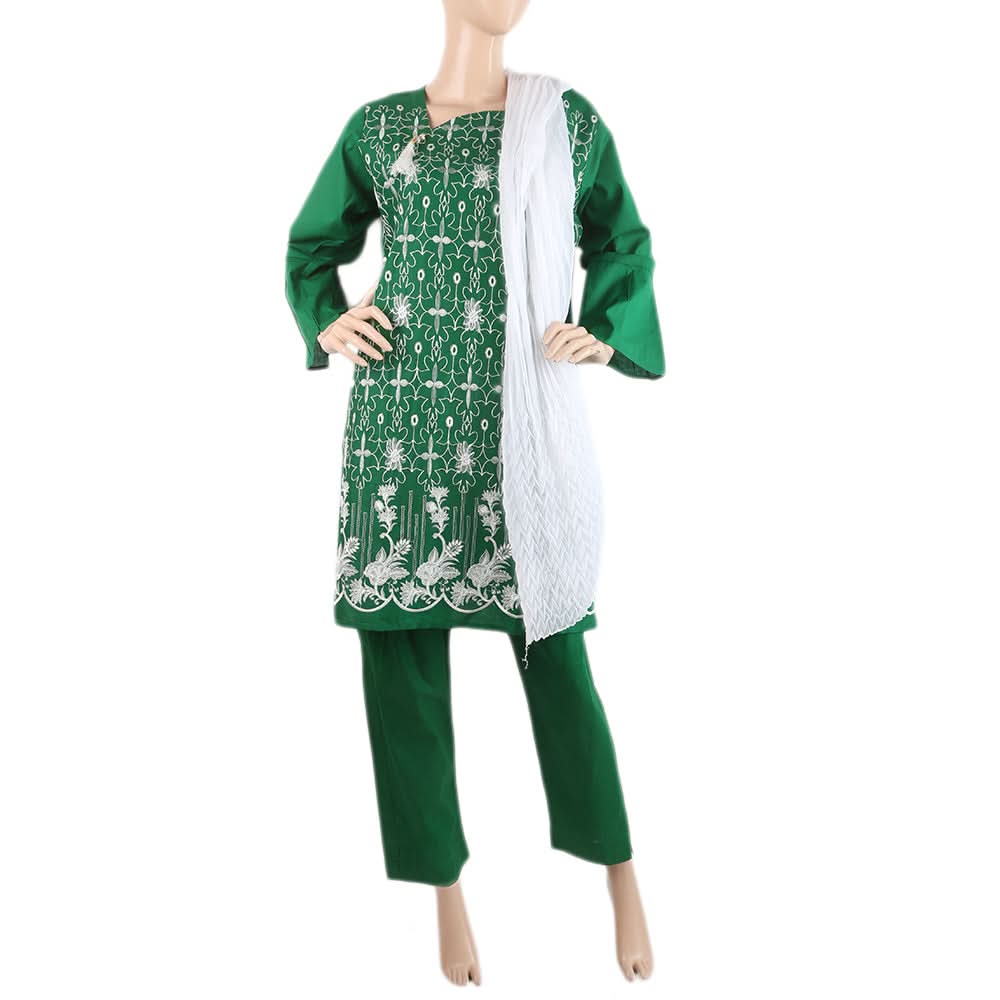 Women's Embroidered 3 Pcs Cotton Suit - Green, Women, Shalwar Suits, Chase Value, Chase Value