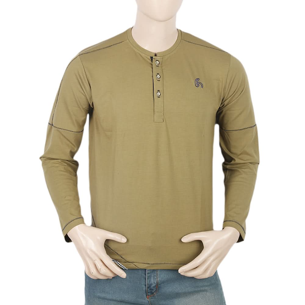 Men's Full Sleeves Round Neck T-Shirt - Olive Green, Men, T-Shirts And Polos, Chase Value, Chase Value