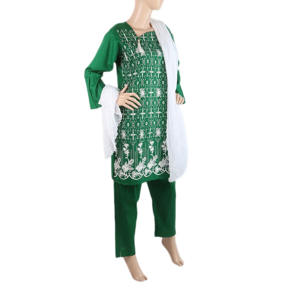 Women's Embroidered 3 Pcs Cotton Suit - Green, Women, Shalwar Suits, Chase Value, Chase Value