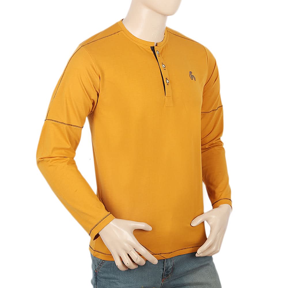 Men's Full Sleeves Round Neck T-Shirt - Mustard, Men, T-Shirts And Polos, Chase Value, Chase Value