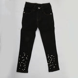 Girls Denim Pant Bottom Pearls - Black, Kids, Girls Pants And Capri, Chase Value, Chase Value
