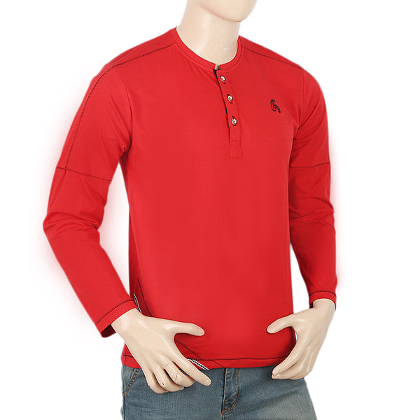 Men's Full Sleeves Round Neck T-Shirt - Red, Men, T-Shirts And Polos, Chase Value, Chase Value