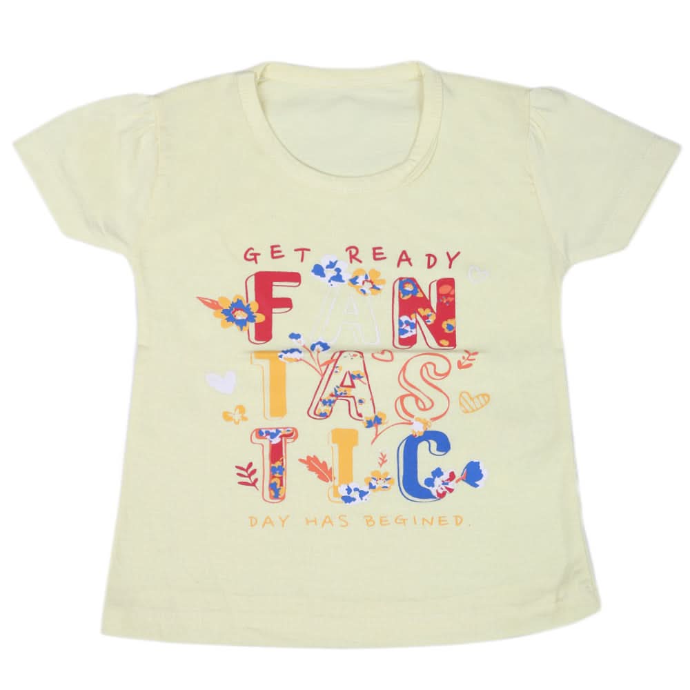 Girls Half Sleeves T-Shirt - Yellow, Kids, Girls T-Shirts, Chase Value, Chase Value