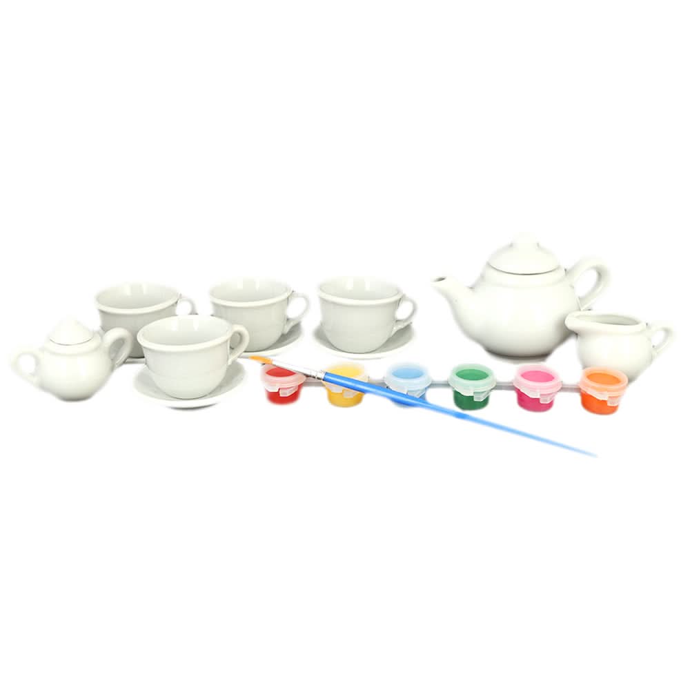 Ceramic Tea Set 15 Pieces Toys For Kids - White, Kids, Cosmetic and Kitchen Sets, Chase Value, Chase Value