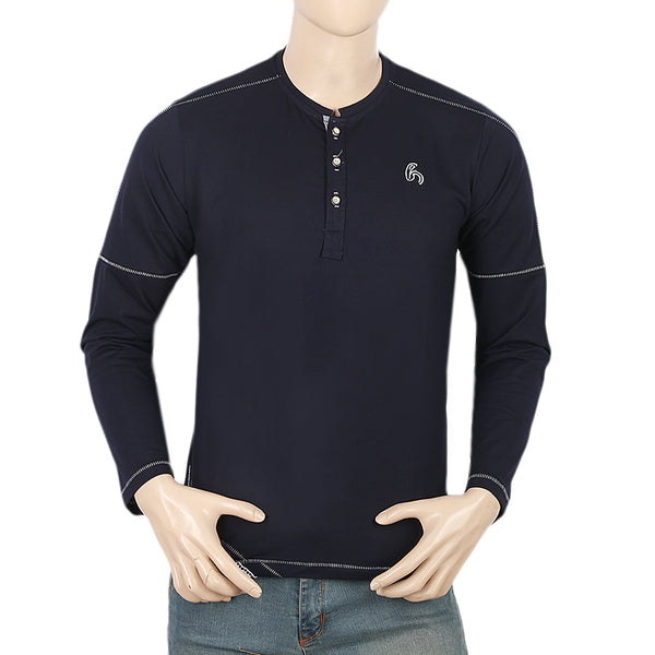 Men's Full Sleeves Round Neck T-Shirt - Navy Blue, Men, T-Shirts And Polos, Chase Value, Chase Value