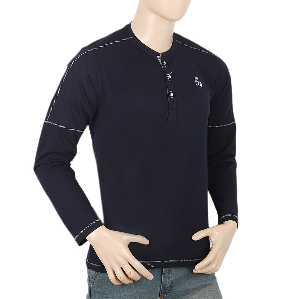 Men's Full Sleeves Round Neck T-Shirt - Navy Blue, Men, T-Shirts And Polos, Chase Value, Chase Value